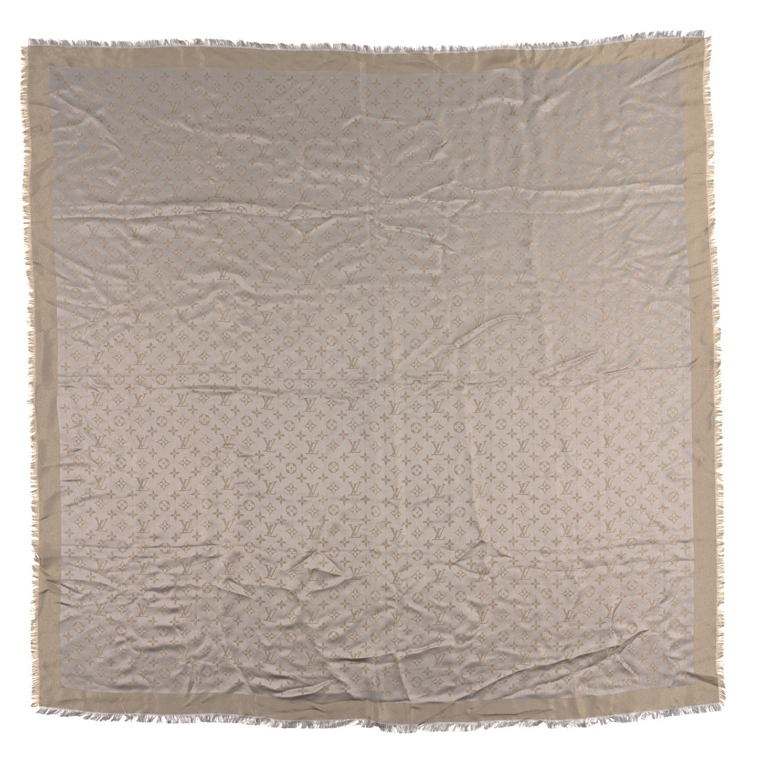 Louis Vuitton Silk Lurex Wool Monogram Shine Shawl Greige 1 of 4