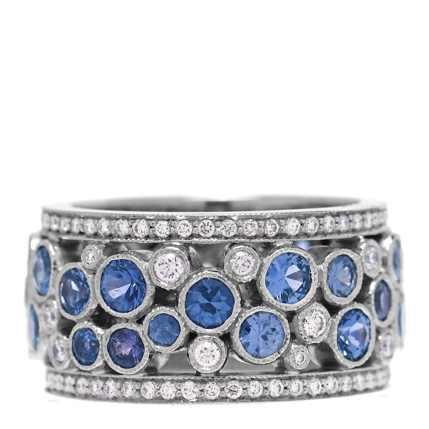 Tiffany Platinum Diamond Blue Sapphire Cobblestone Band Ring 47 4 1 of 4