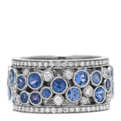 Tiffany Platinum Diamond Blue Sapphire Cobblestone Band Ring 47 4 1 of 4