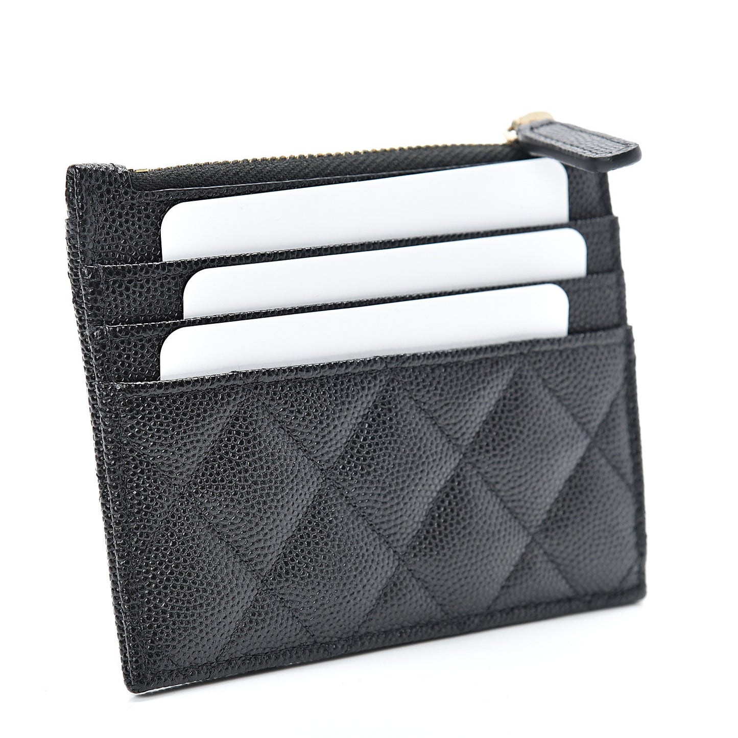 Caviar Quilted CC Zip Card Holder Black