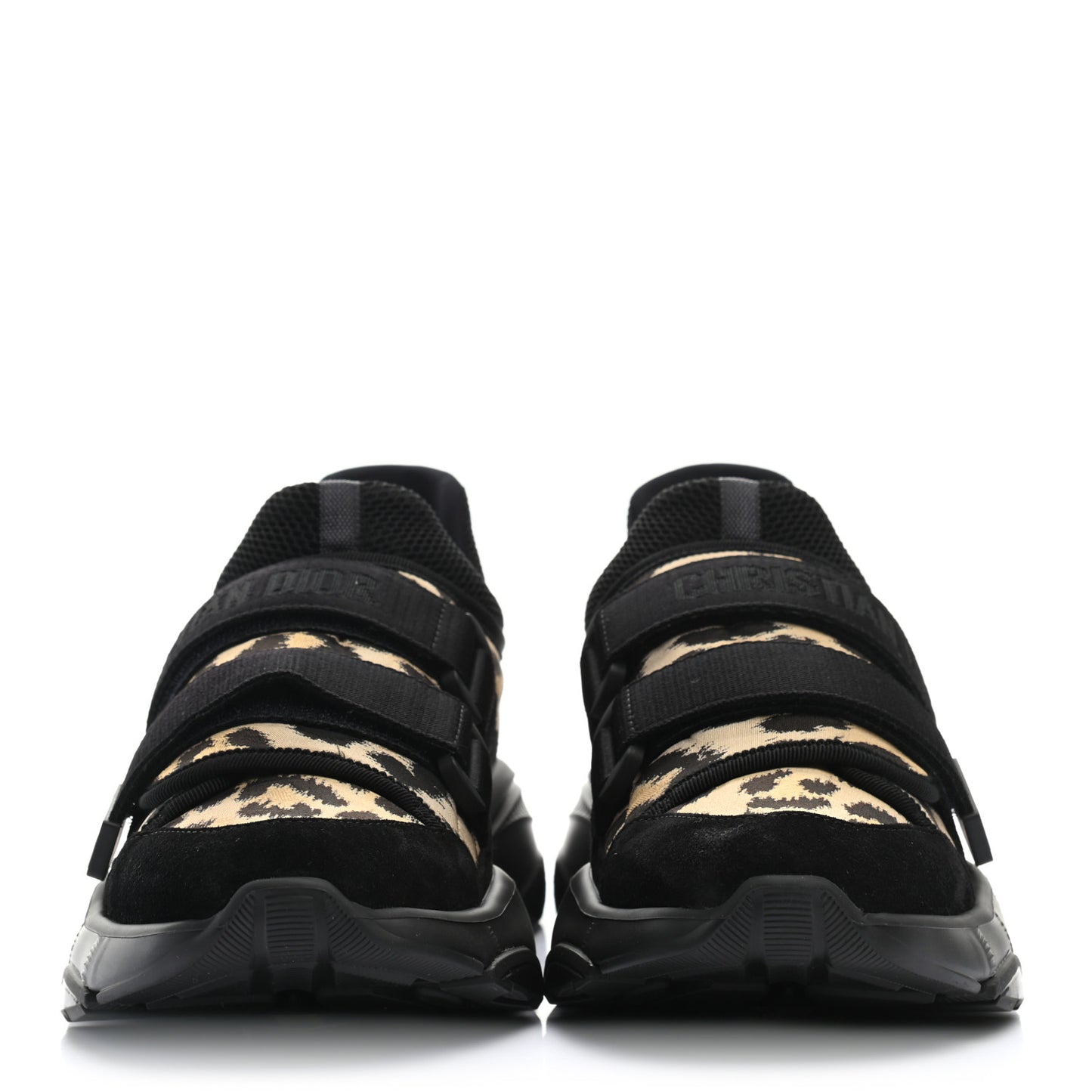 Technical Fabric Nylon Leopard Print Womens D-Wander Sneakers 38 Black