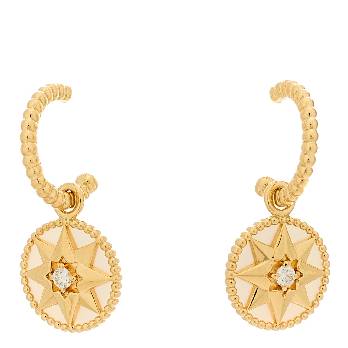 Christian Dior 18K Yellow Gold Diamond Mother of Pearl Rose Des Vents Drop Earrings 1 of 5