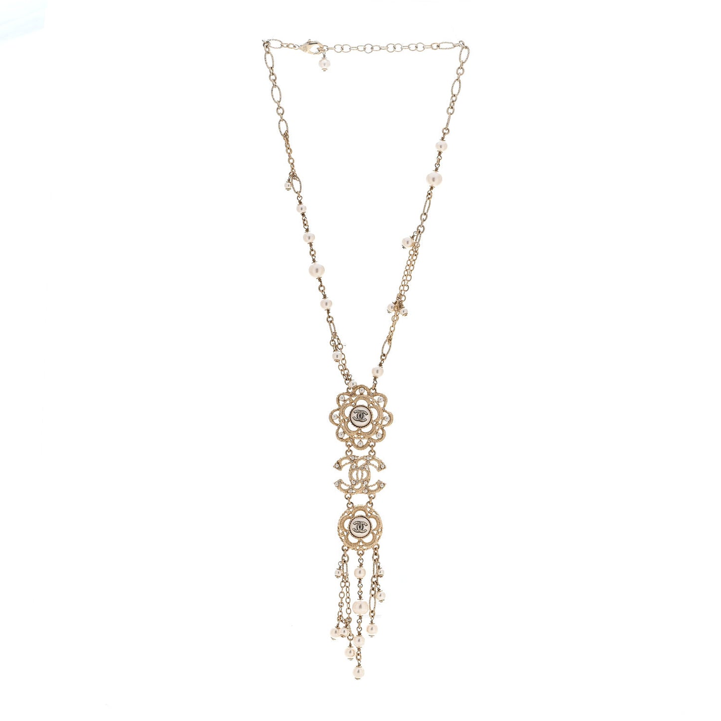 Pearl Crystal CC Camellia Choker Necklace Gold