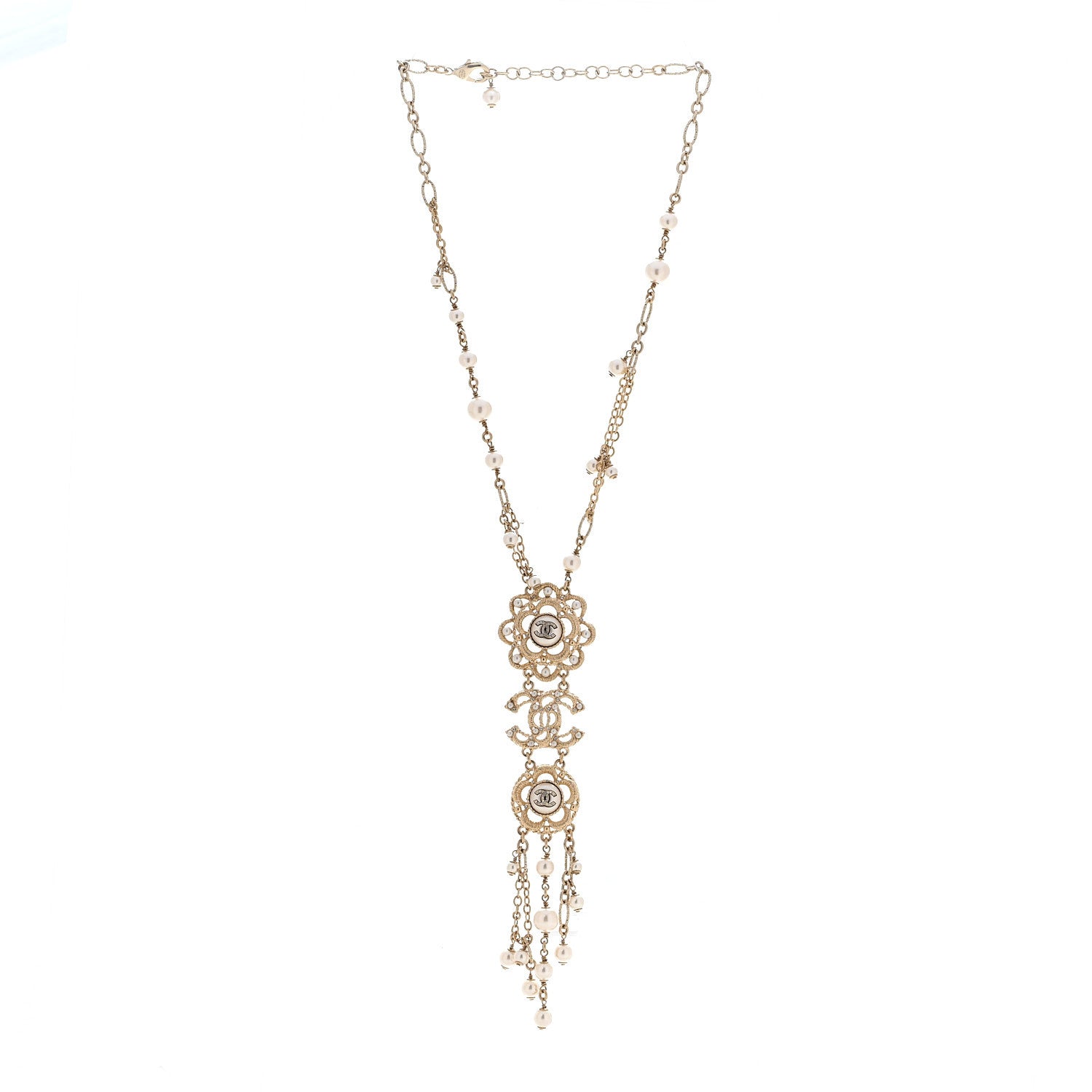 Chanel Pearl Crystal CC Camellia Choker Necklace Gold 3 of 6