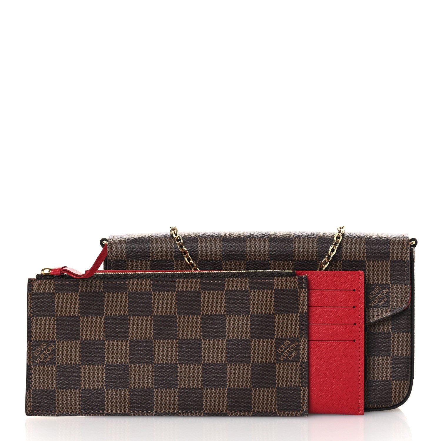Louis Vuitton Damier Ebene Pochette Felicie Chain Wallet 3 of 13