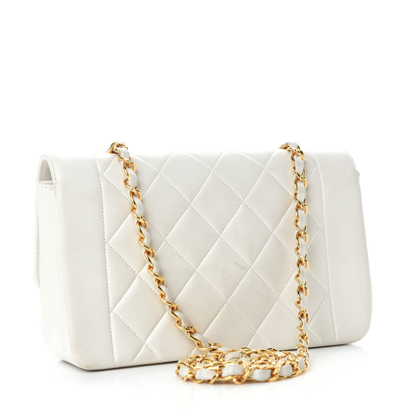 Lambskin Quilted Small Single Flap White