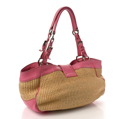 Prada Straw Vitello Daino Shoulder Bag Naturale 2 of 19