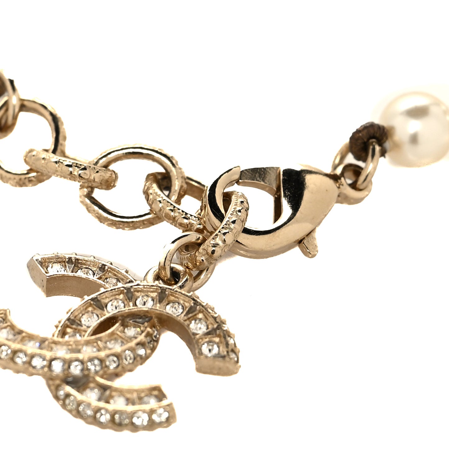 Graduated Pearl Crystal CC Bracelet Gold