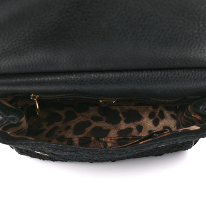 Dolce & Gabbana DOLCE & GABBANA Calfskin Lace Miss Sicily Satchel Black 5 of 14