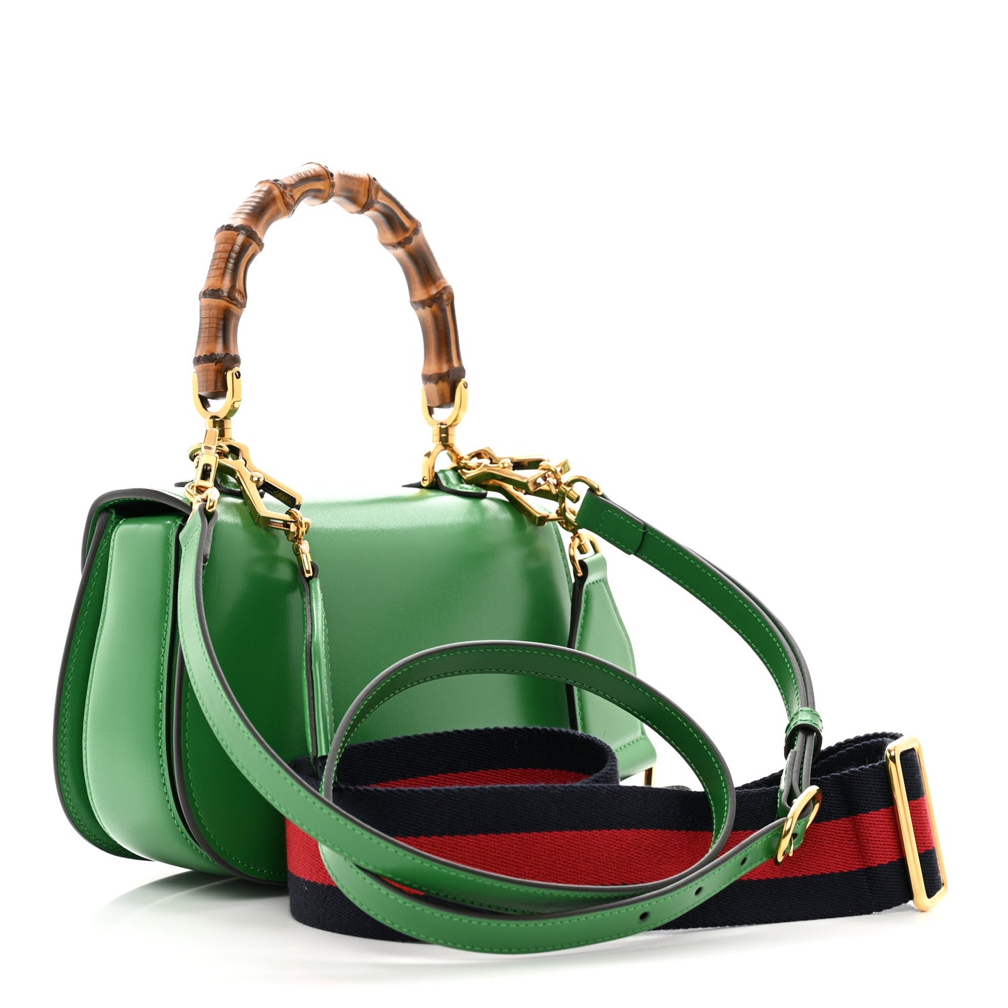 Boarded Dyana Lux Calfskin Web Small Bamboo 1947 Top Handle Bag Spring Green