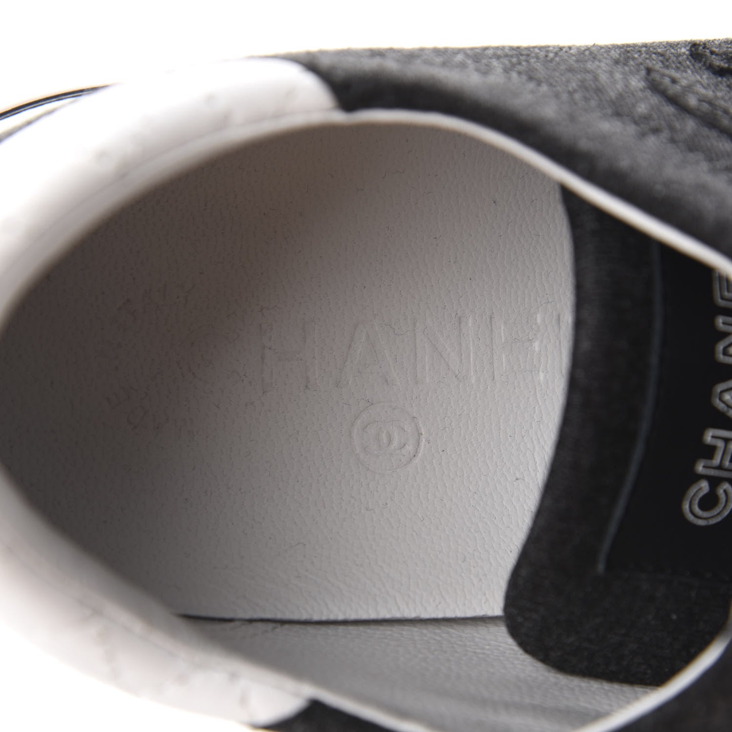 Chanel Calfskin Fabric Quilted CC Sneakers 39 Grey White 9 of 10