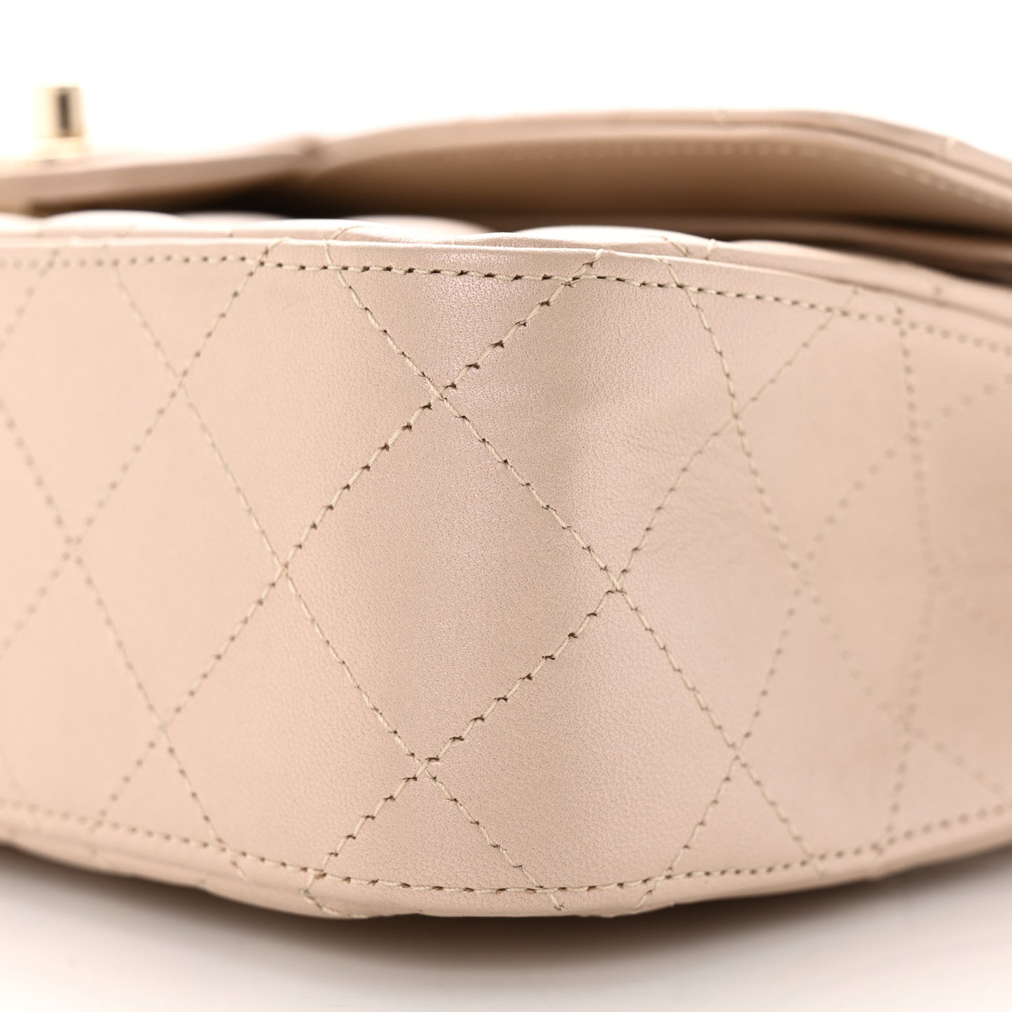 Iridescent Lambskin Quilted Medium Double Flap Light Beige