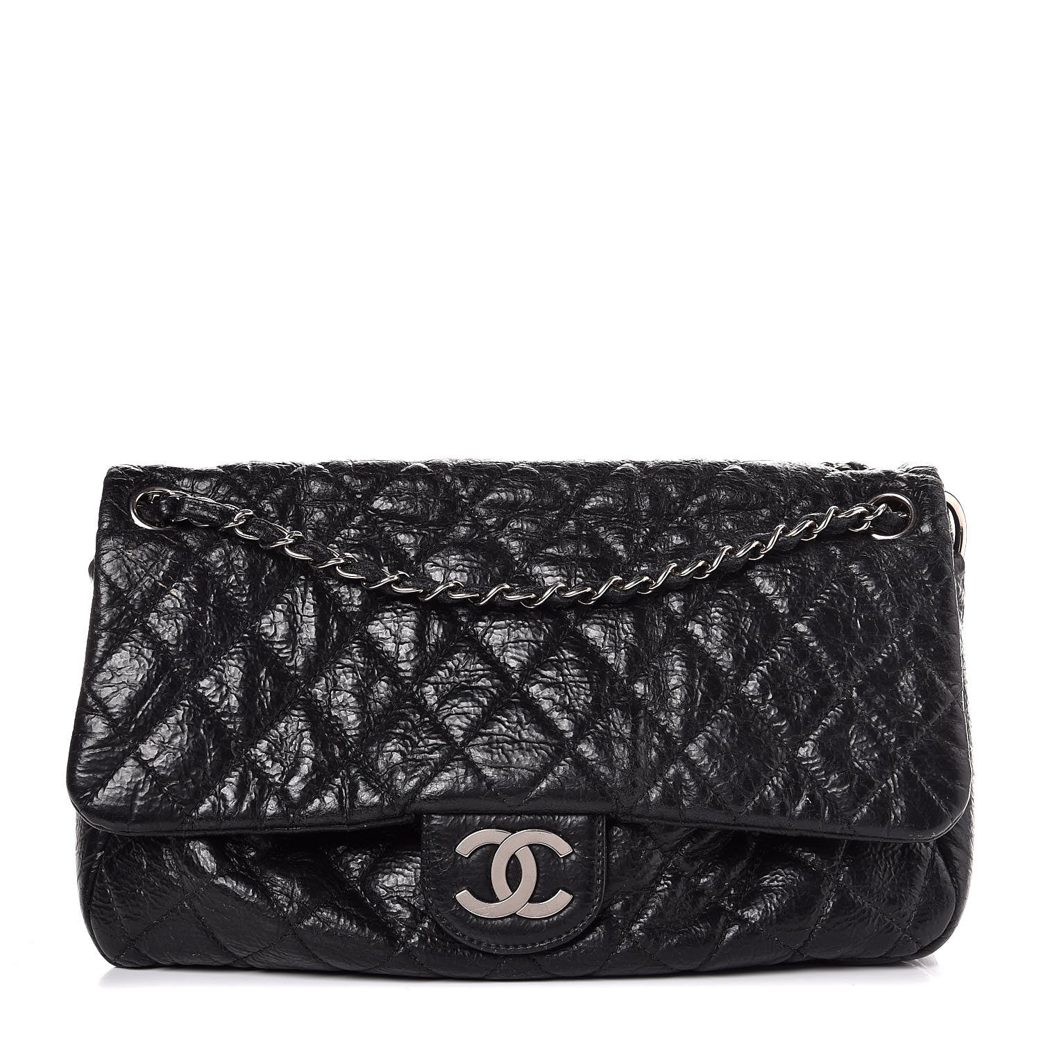 Chanel Crackled Calfskin Quilted Large Flap Black 1 of 8