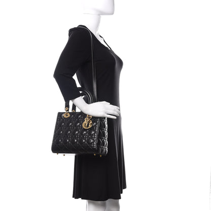 Christian Dior Lambskin Cannage Medium Lady Dior Black 2 of 13