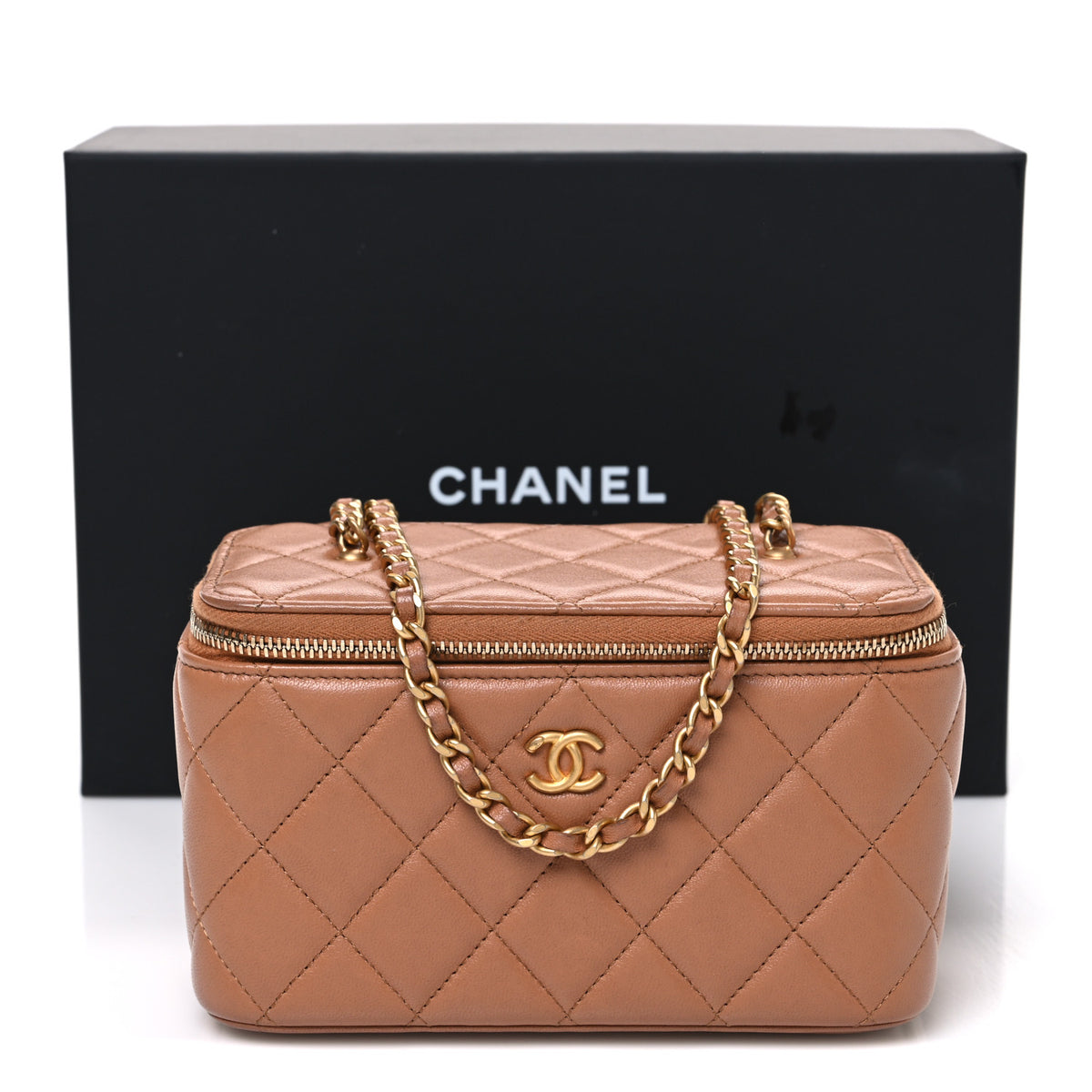 Chanel Lambskin Quilted Pearl Crush Small Vanity Case With Chain Brown 12 of 12