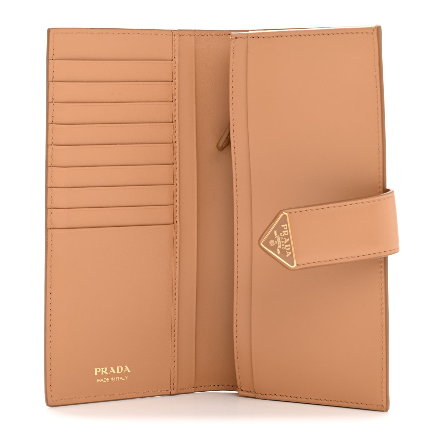 Saffiano Calfskin Large Triangle Continental Wallet Naturale