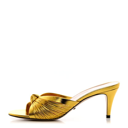 Gucci Metallic Nappa Crawford Knotted Mid Heel Slides 38 Gold 1 of 8