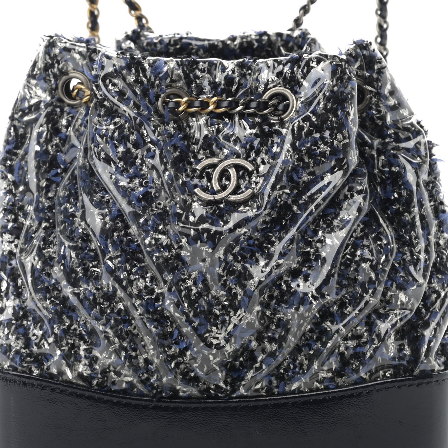 Tweed PVC Quilted Gabrielle Backpack Navy Black