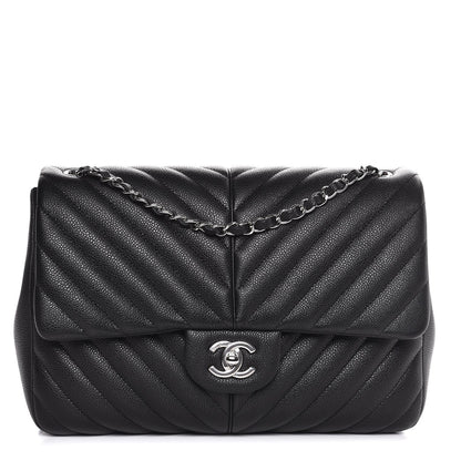 Chanel Caviar Chevron Quilted Large Puffy CC Flap Black 1 of 7