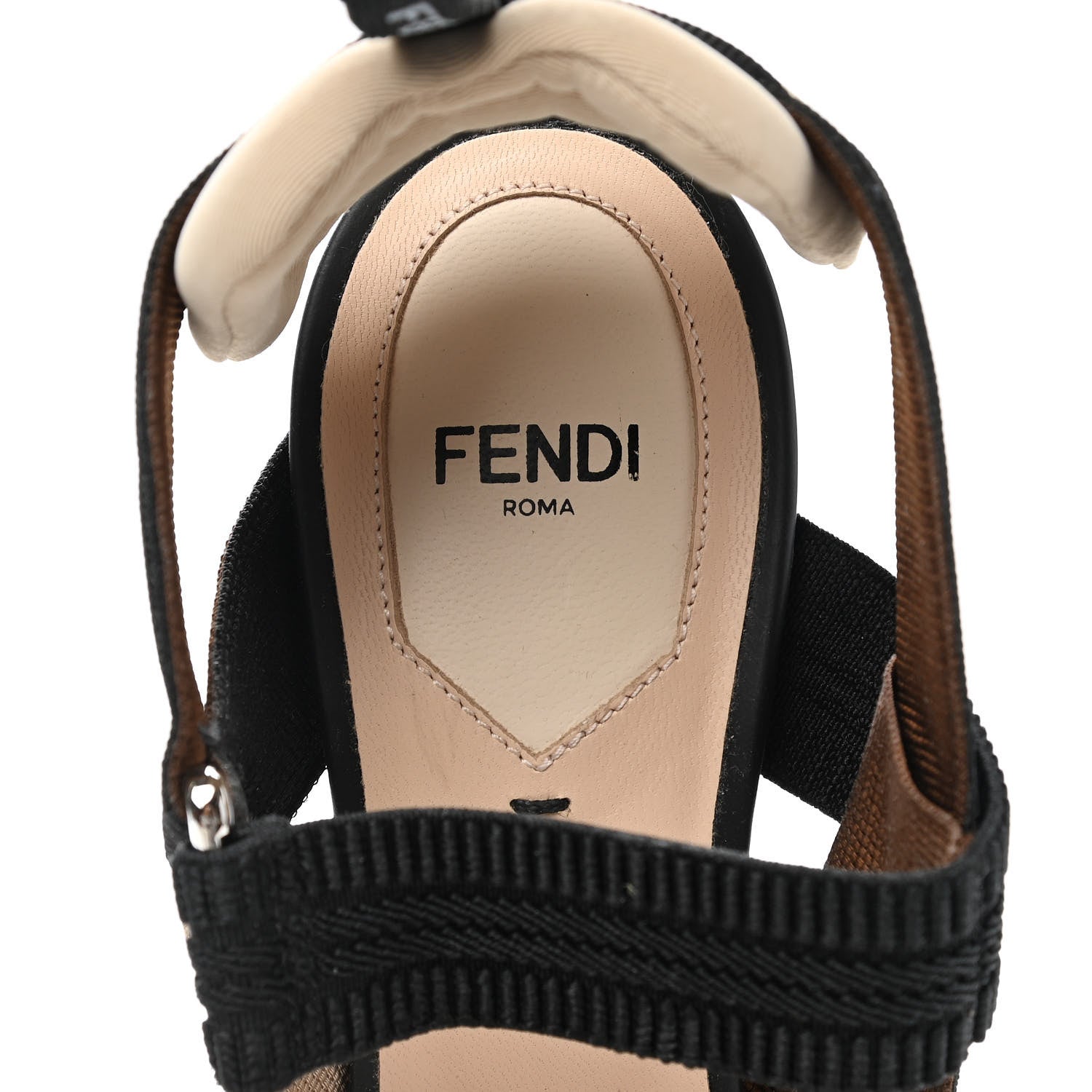 Fendi Raffia Grosgrain FF Intreccio Colibri 85mm Slingback Pumps 35 Naturale Black 7 of 9