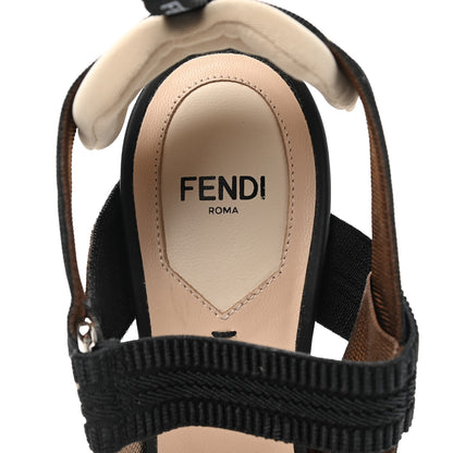 Fendi Raffia Grosgrain FF Intreccio Colibri 85mm Slingback Pumps 35 Naturale Black 7 of 9