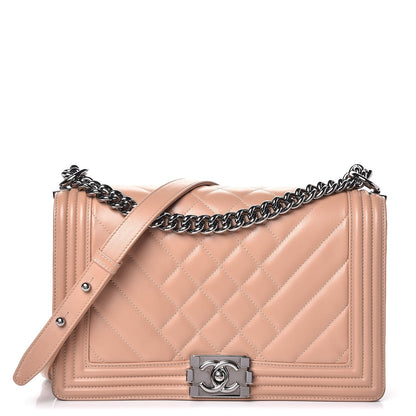 Chanel Calfskin Chevron Quilted New Medium Boy Flap Beige 1 of 14