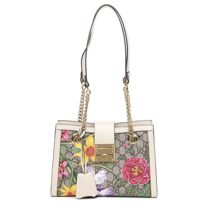 Gucci GG Supreme Monogram Flora Textured Calfskin Small Padlock Tote Beige Ebony Multicolor Mystic White 1 of 10