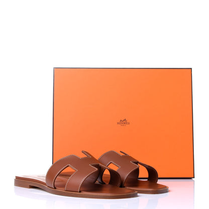 Hermes Box Calfskin Oran Sandals 39 Gold 11 of 11