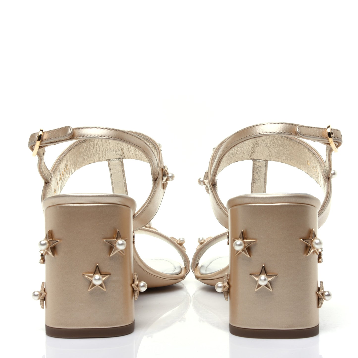 Iridescent Calfskin Pearl Stars Sandals 39 Light Gold
