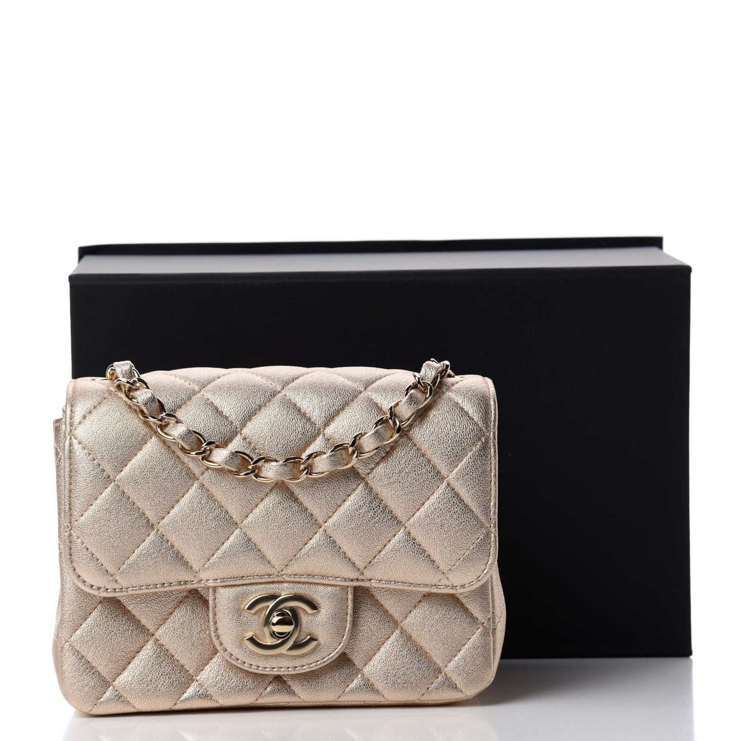 Metallic Lambskin Quilted Mini Square Flap Gold