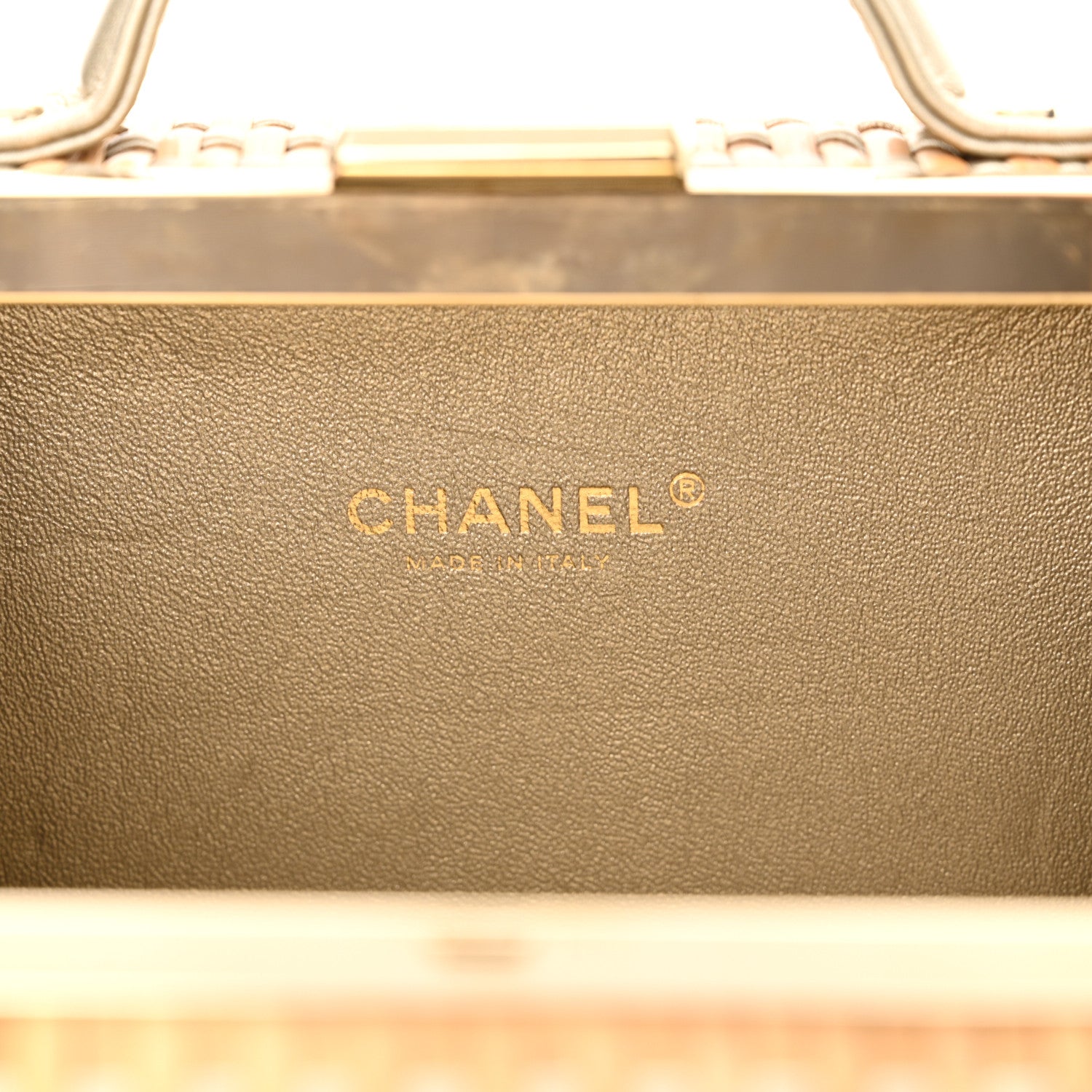 Chanel Raffia Calfskin Small CC Vanity Case Gold 6 of 12