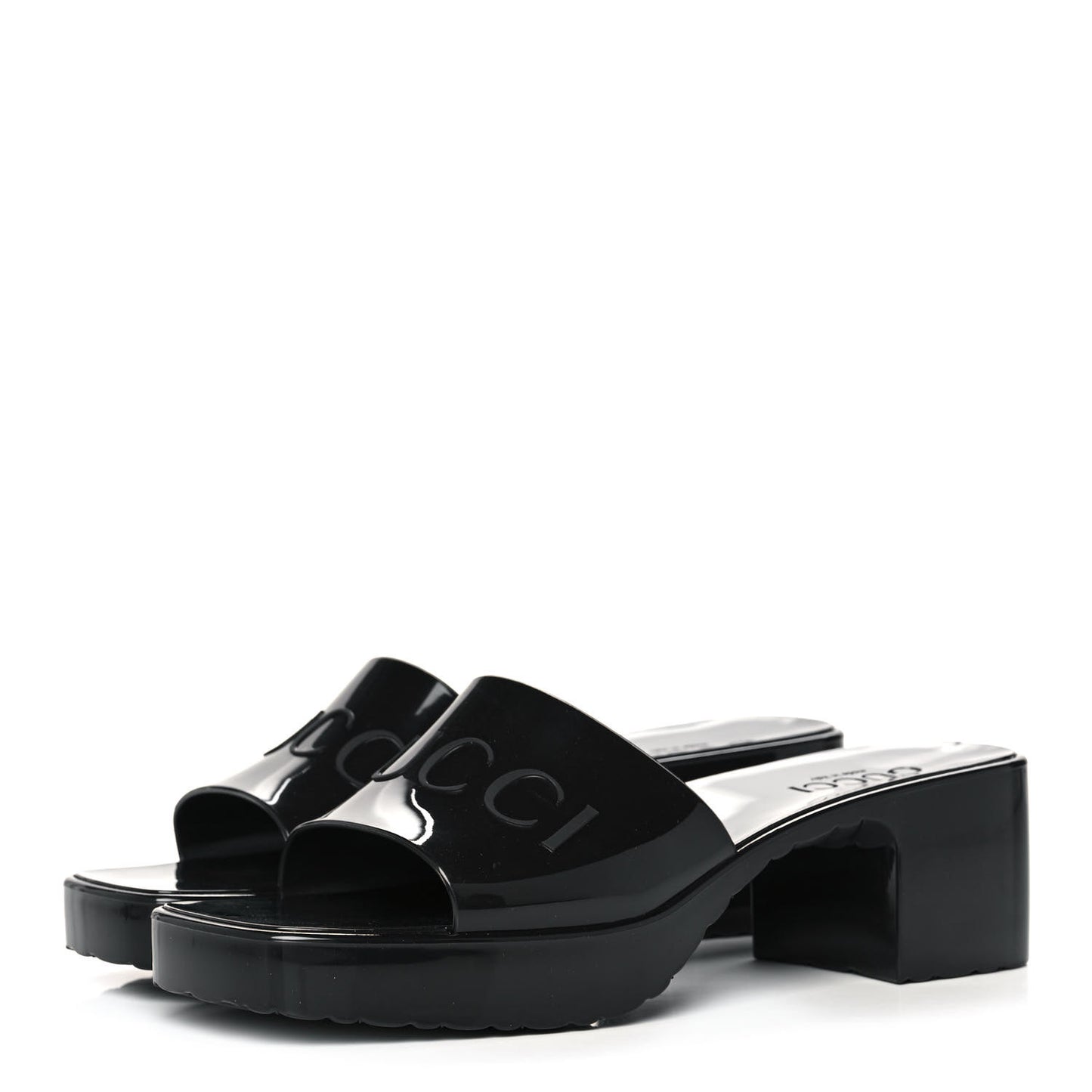 Rubber Gucci Logo Womens Platform 20/60mm Slide Sandals 37 Black