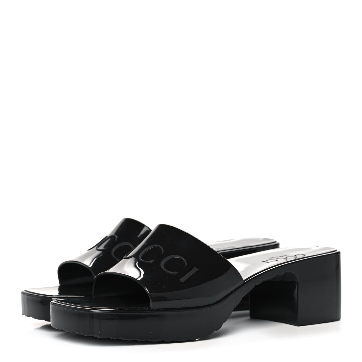 Gucci Rubber Gucci Logo Womens Platform 20/60mm Slide Sandals 37 Black 3 of 10