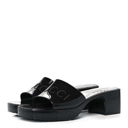 Gucci Rubber Gucci Logo Womens Platform 20/60mm Slide Sandals 37 Black 3 of 10