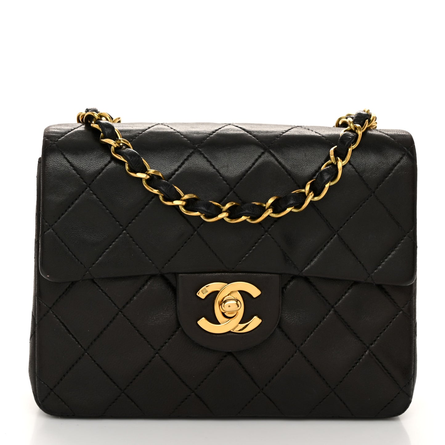 Lambskin Quilted Mini Square Flap Black