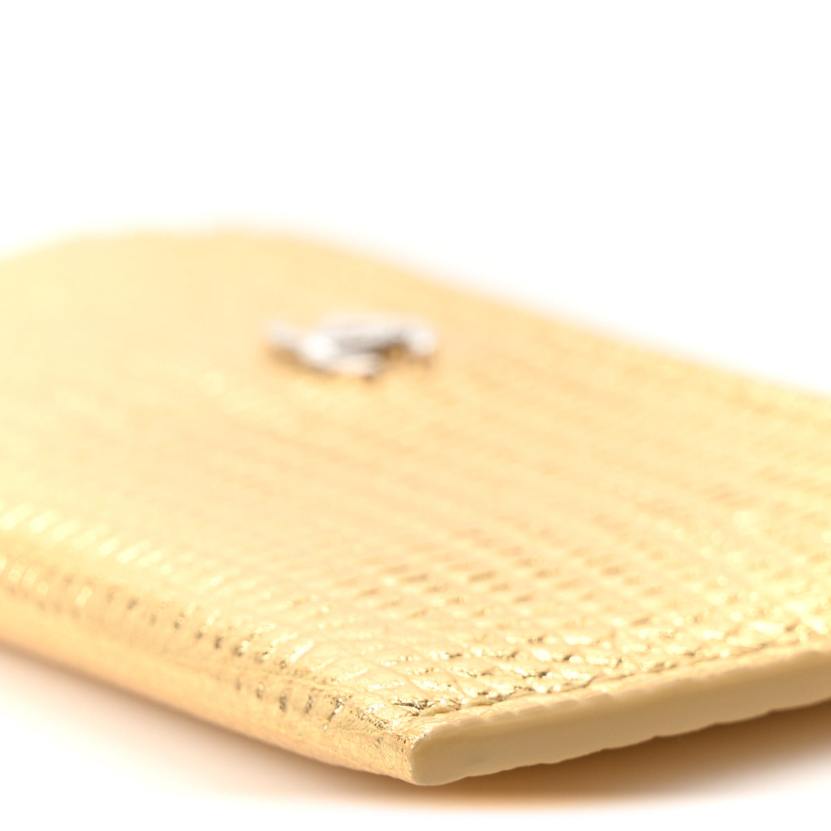 Metallic Calfskin Lizard Embossed Card Holder Gold
