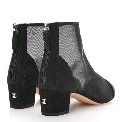 Chanel Mesh Suede Cap Toe Embellished Short Boots 35.5 Black 5 of 9