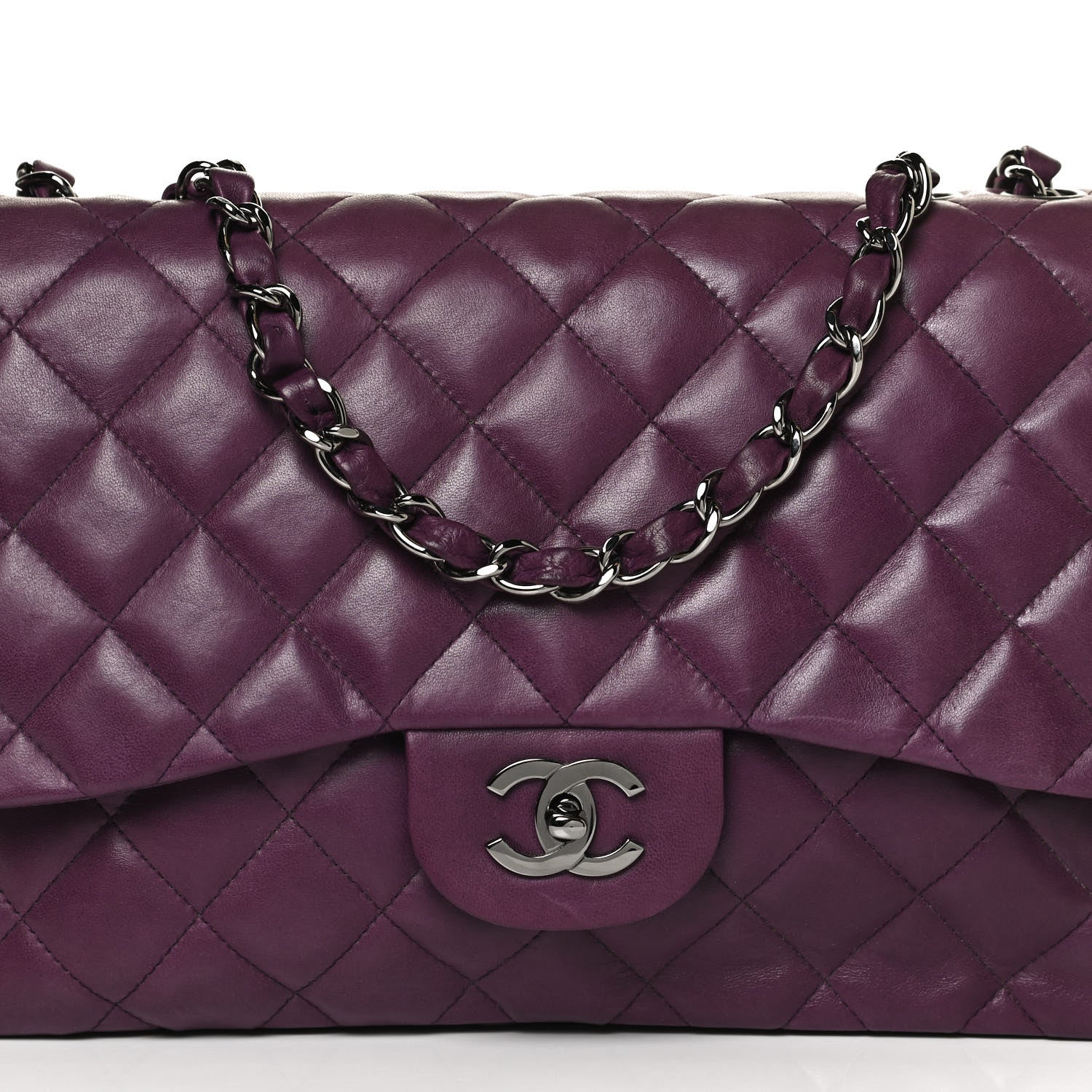 Chanel Lambskin Quilted Jumbo Single Flap Purple 8 of 10
