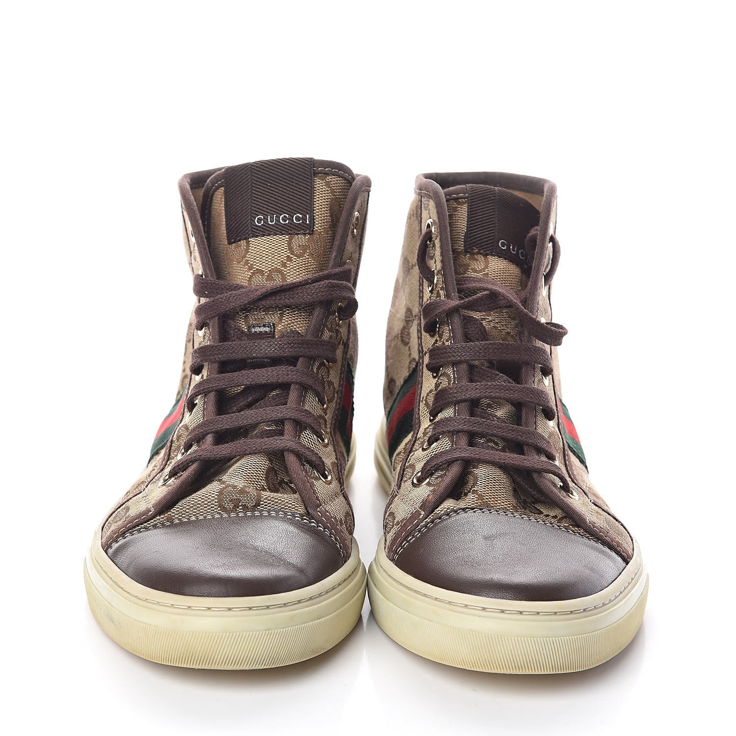 GG Monogram Web Womens High Top Sneakers 39 Brown