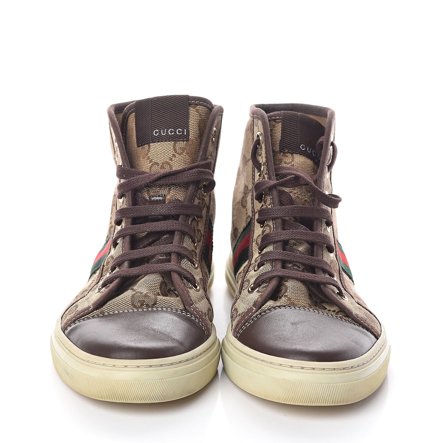 Gucci GG Monogram Web Womens High Top Sneakers 39 Brown 2 of 7