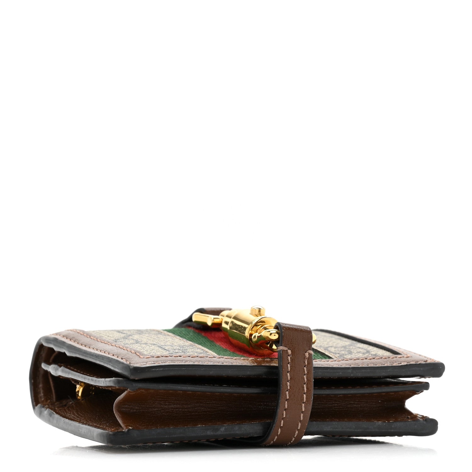 Gucci GG Supreme Monogram Textured Calfskin Web Jackie 1961 Card Case Beige Ebony Brown Sugar 4 of 12