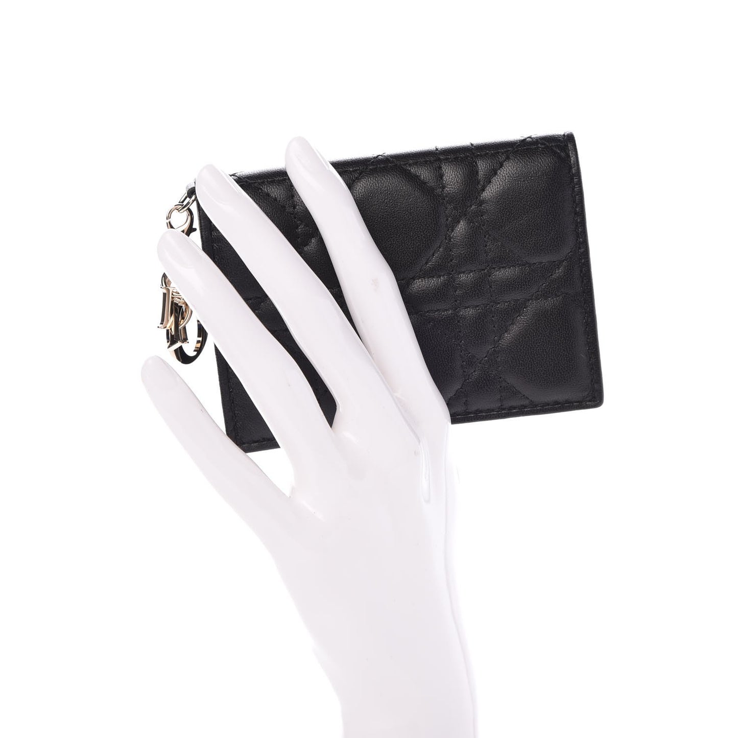 Lambskin Cannage Small Lady Dior Flap Card Holder Black