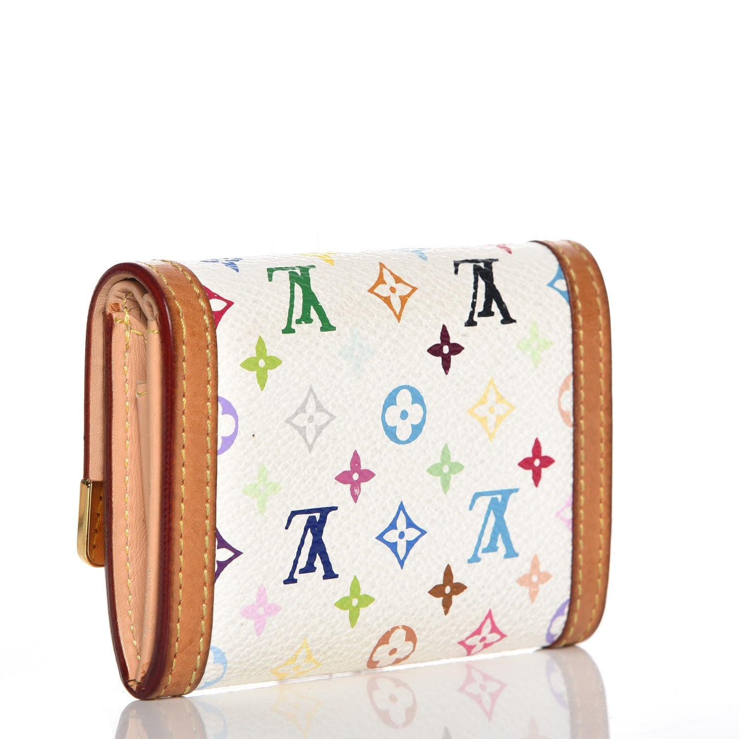 Louis Vuitton Monogram Multicolor Porte-Monnaie Plat Coin Purse White 3 of 9