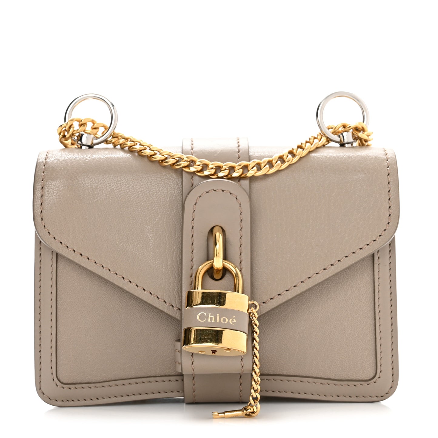 Shiny Goatskin Calfskin Mini Aby Chain Shoulder Bag Motty Grey