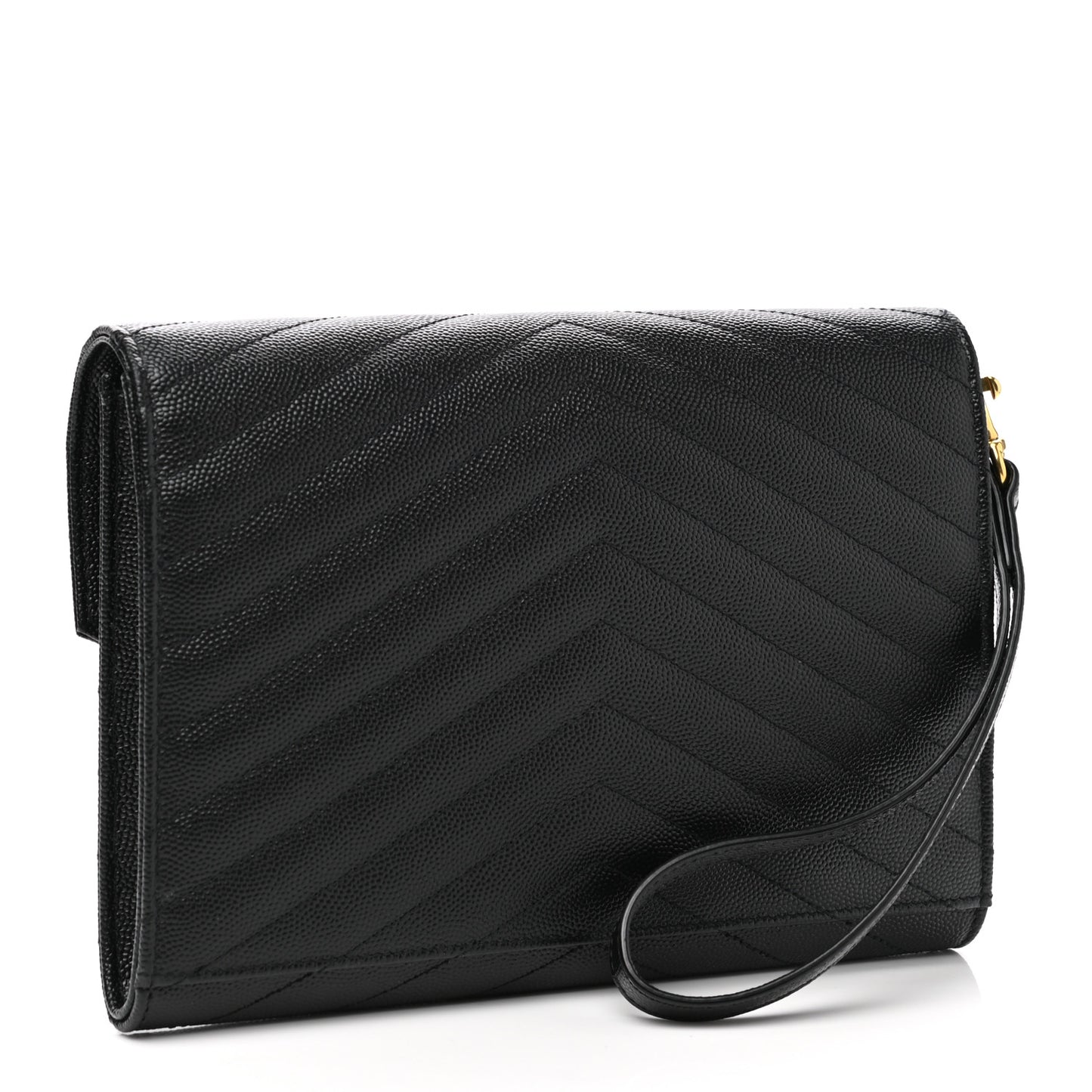 Grain De Poudre Matelasse Chevron Monogram Envelope Clutch Black