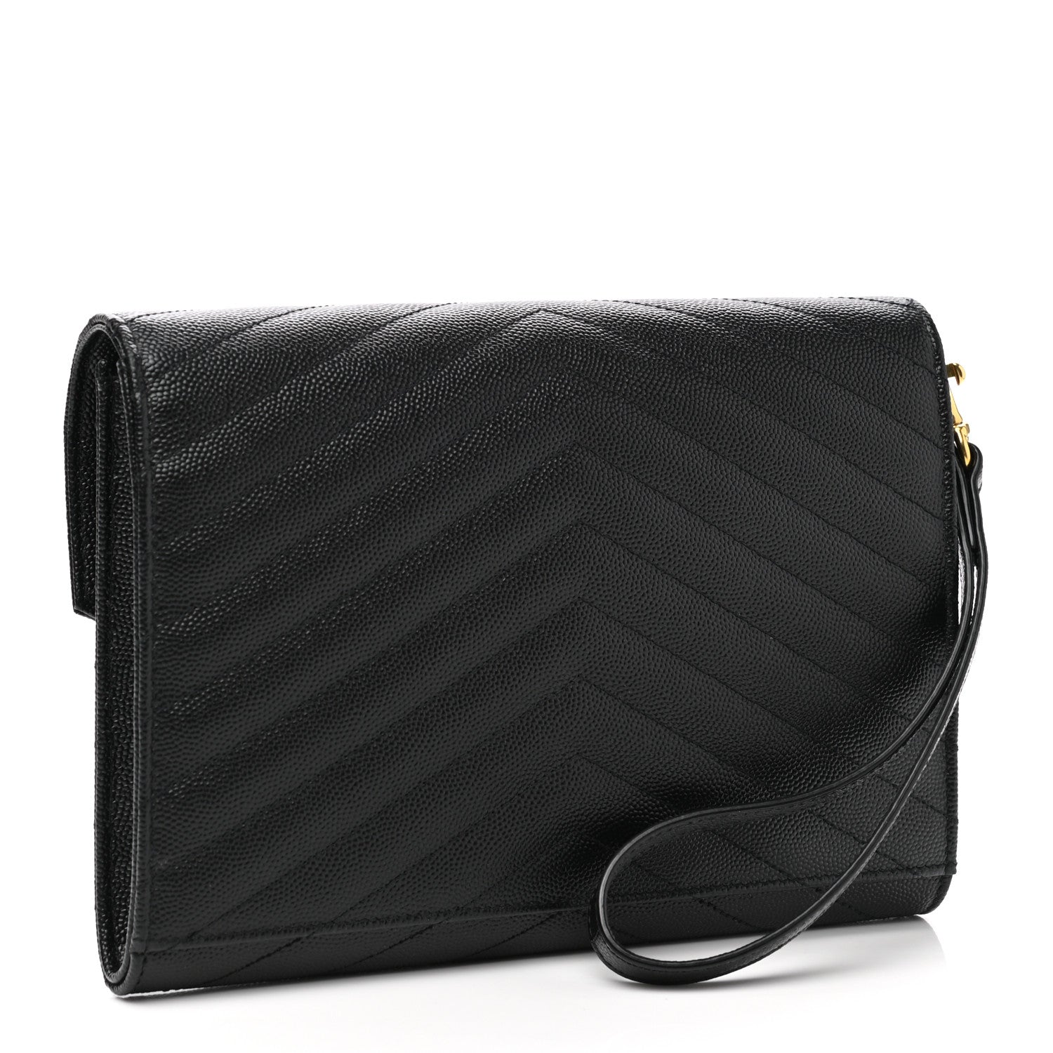 Saint Laurent Grain De Poudre Matelasse Chevron Monogram Envelope Clutch Black 3 of 10