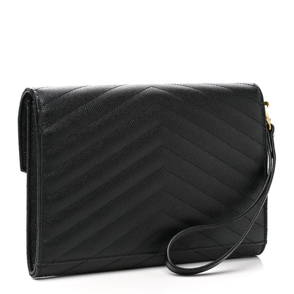 Saint Laurent Grain De Poudre Matelasse Chevron Monogram Envelope Clutch Black 3 of 10