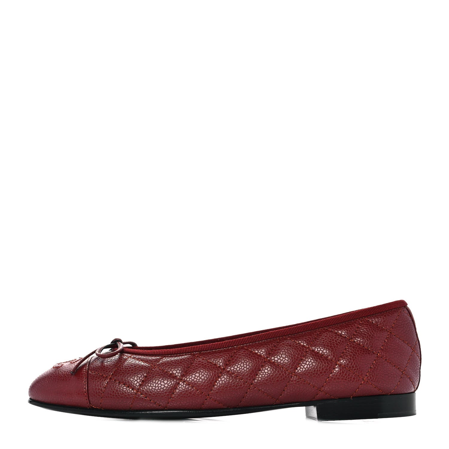 Chanel Caviar Quilted CC Cap Toe Ballerina Flats 38.5 Red 1 of 9