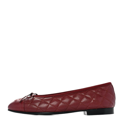 Chanel Caviar Quilted CC Cap Toe Ballerina Flats 38.5 Red 1 of 9