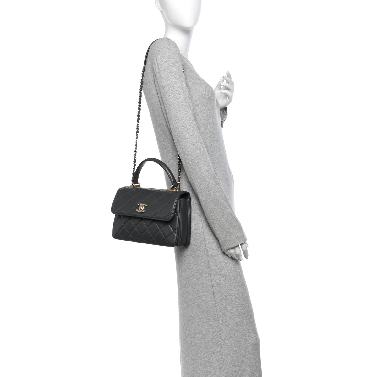 Lambskin Quilted Small Trendy CC Dual Handle Flap Bag Dark Grey